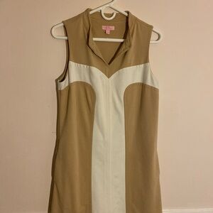 Lilly Pulitzer Tan & Ivory Color Block Ponte Knit Sleeveless Shift Dress Size 4